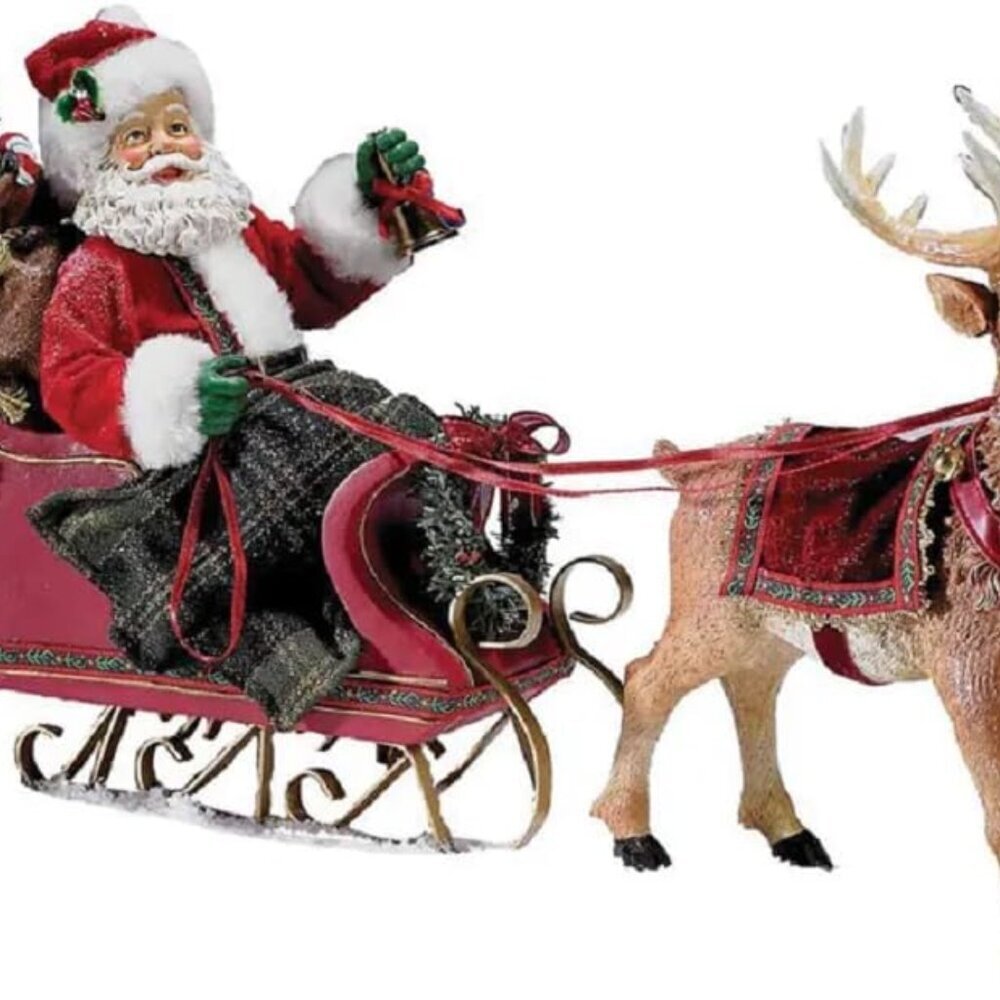 Kurt Adler Fabriché 10-Inch Santa in Sleigh with Deer Tablepiece